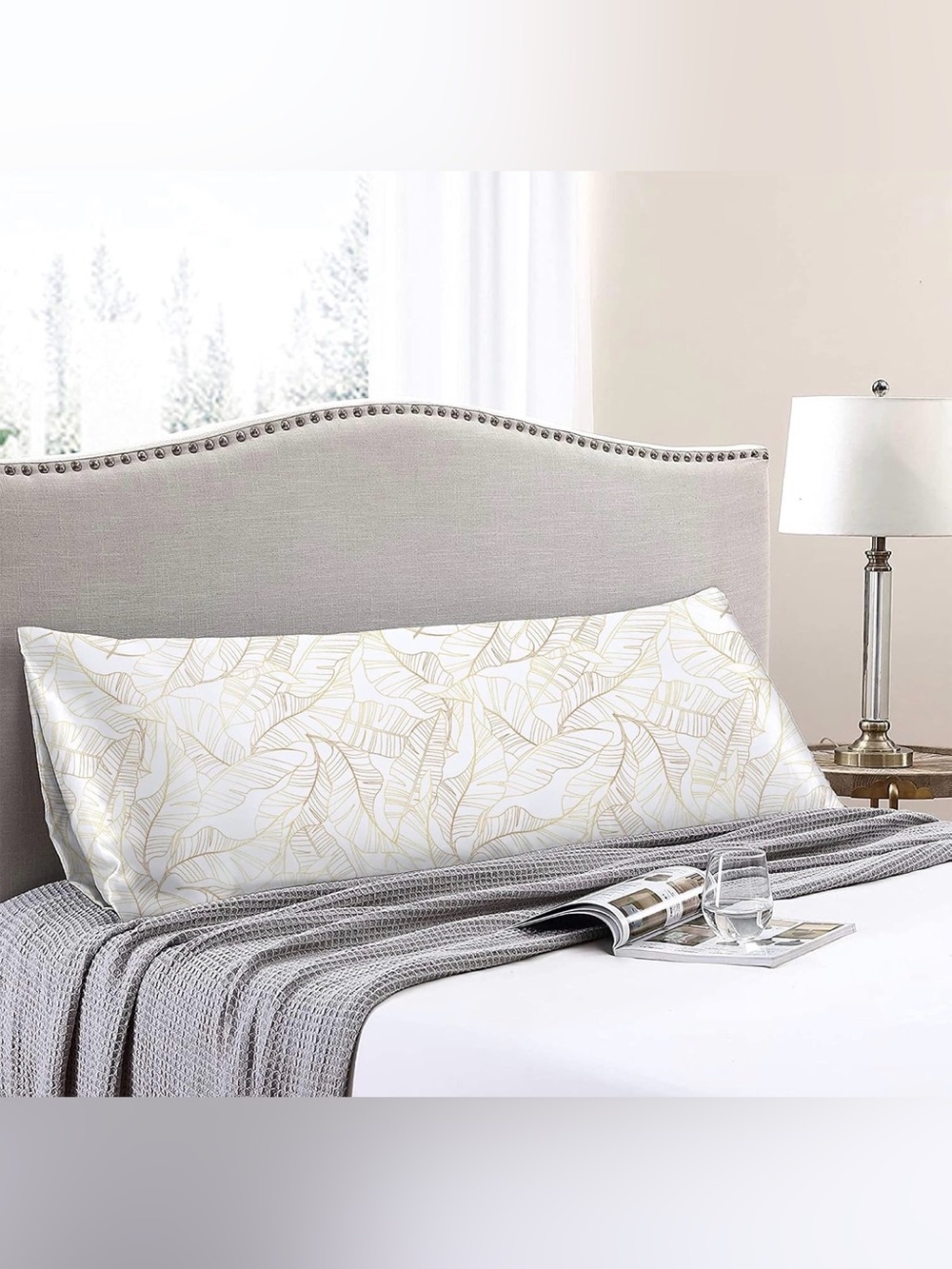 Love’s cabin 20x54 Satin Body Pillowcase White Gold Leaf Design